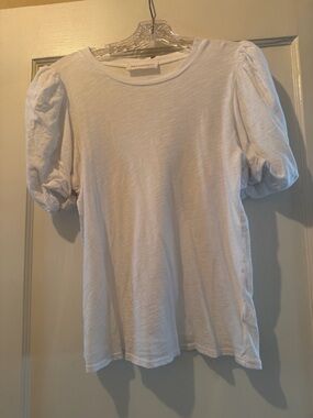 Self-Portrait White Puff-Sleeve Cotton Tee